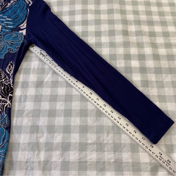 HARLEY-DAVIDSON top sequin lightweight open back long sleeves blue bikercore - Picture 11 of 14